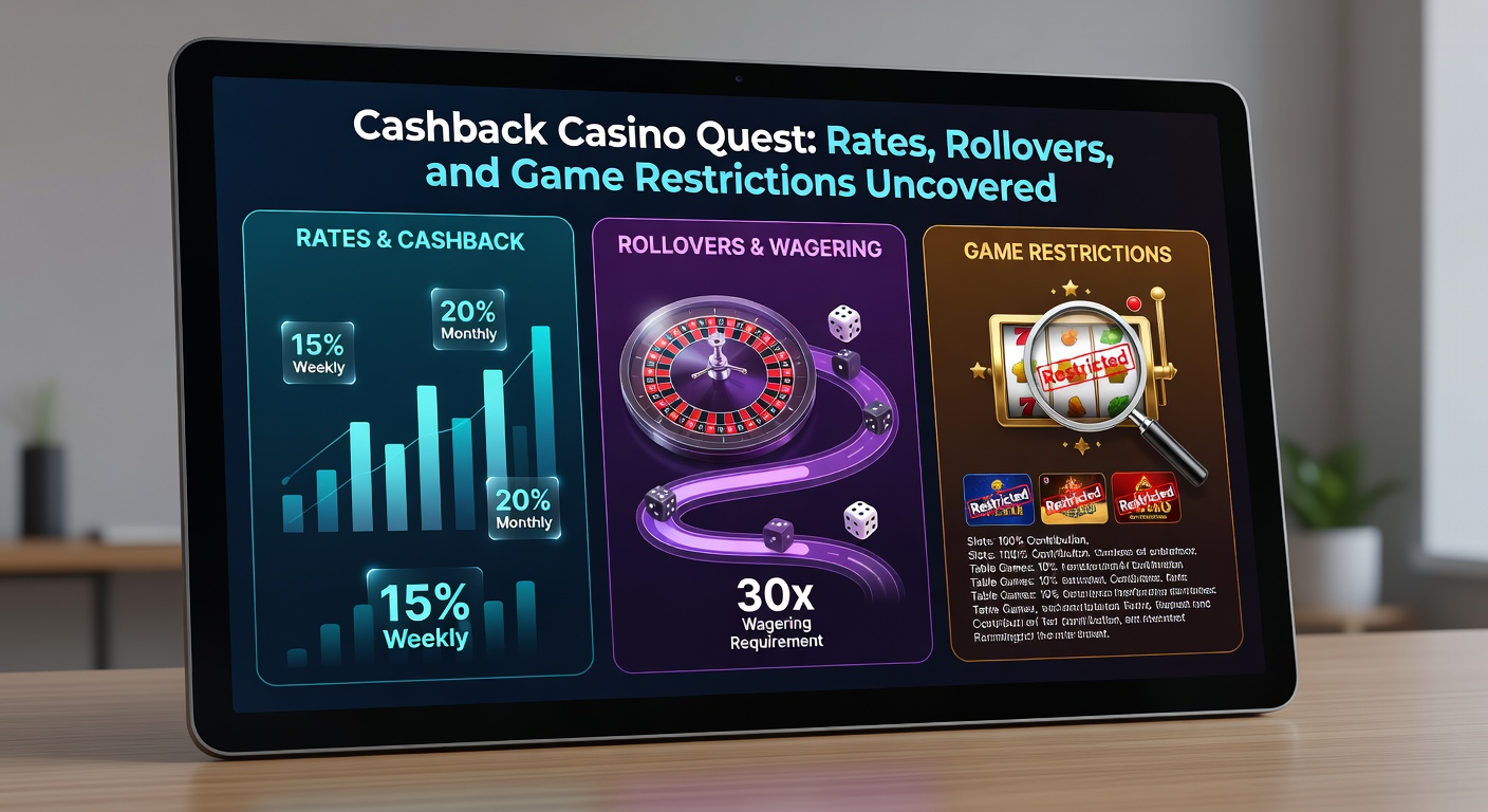 Infographic comparing cashback rates, rollover requirements, and game contribution percentages across popular casino platforms