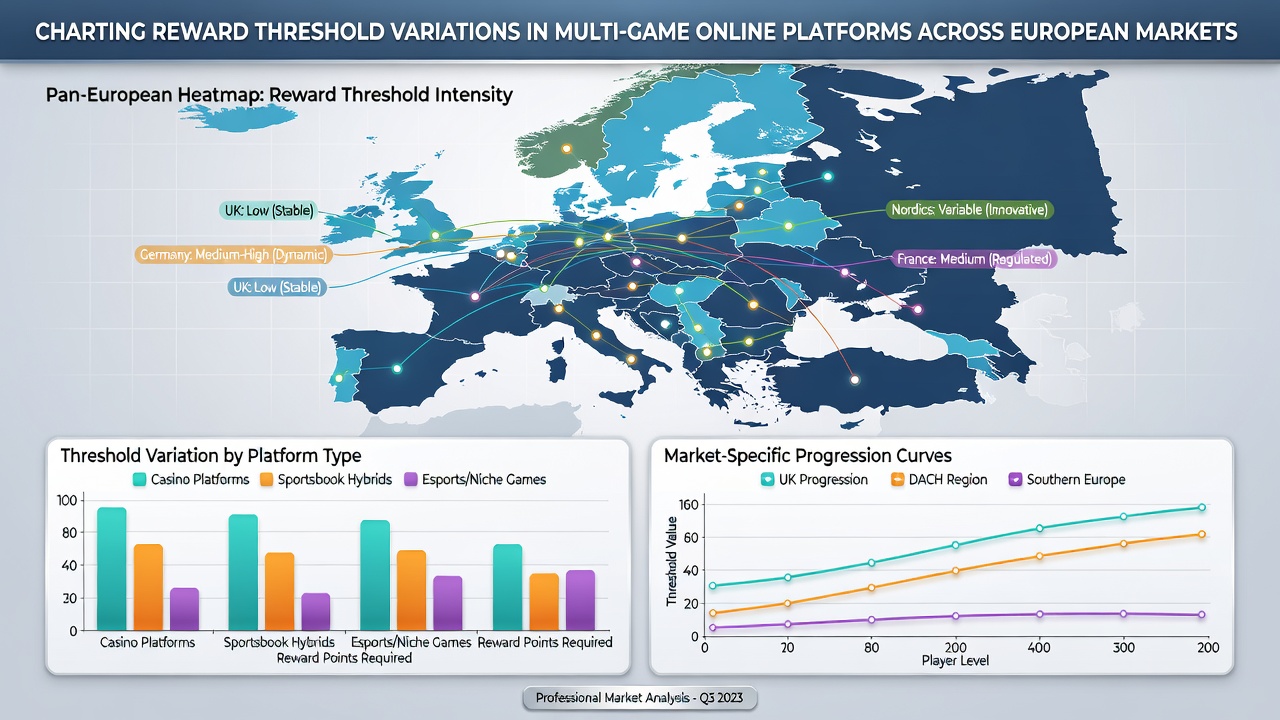 Detailed chart comparing deposit minimums, wagering multiples, and loyalty tier thresholds on multi-game platforms in five European countries