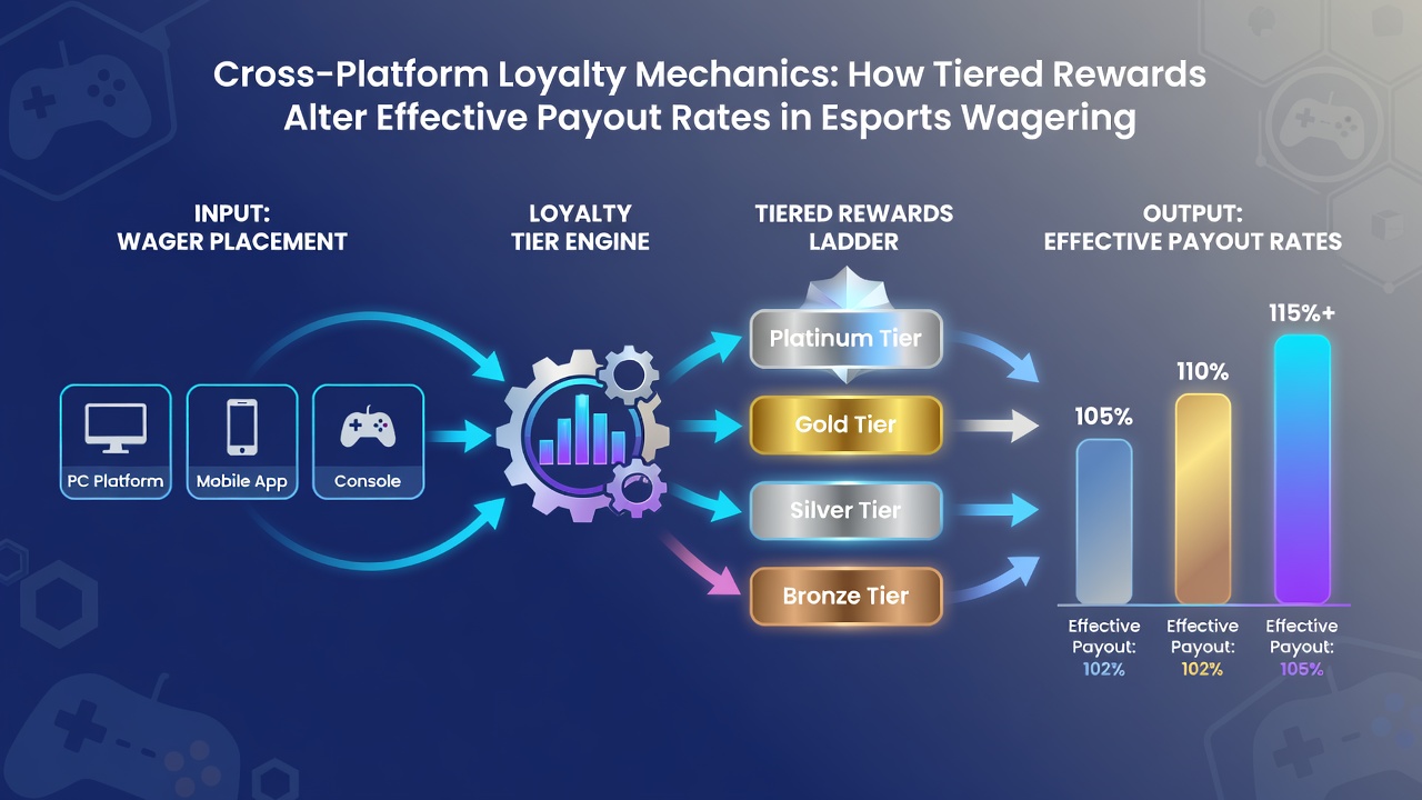 Chart comparing standard versus tier-adjusted payout rates in esports wagering across loyalty levels