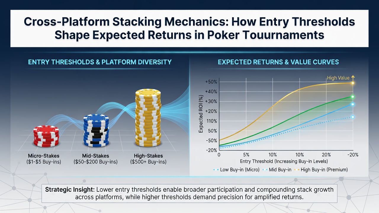Data visualization of entry thresholds affecting returns in poker and slots across platforms