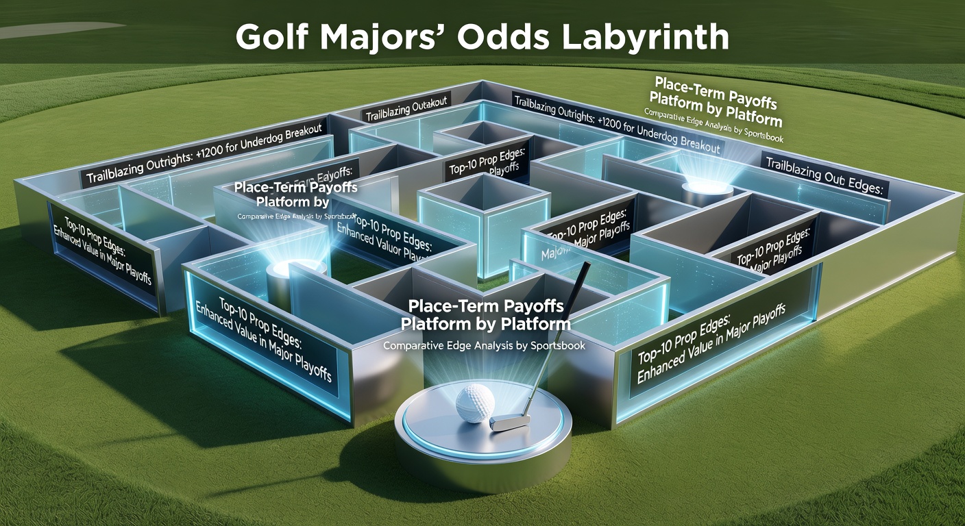 Golfers competing in a major tournament, with leaderboard odds displayed overlay