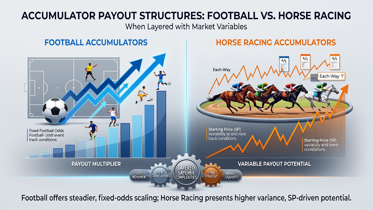 Diagram illustrating cashback layering across multiple operators for football and horse racing accumulators