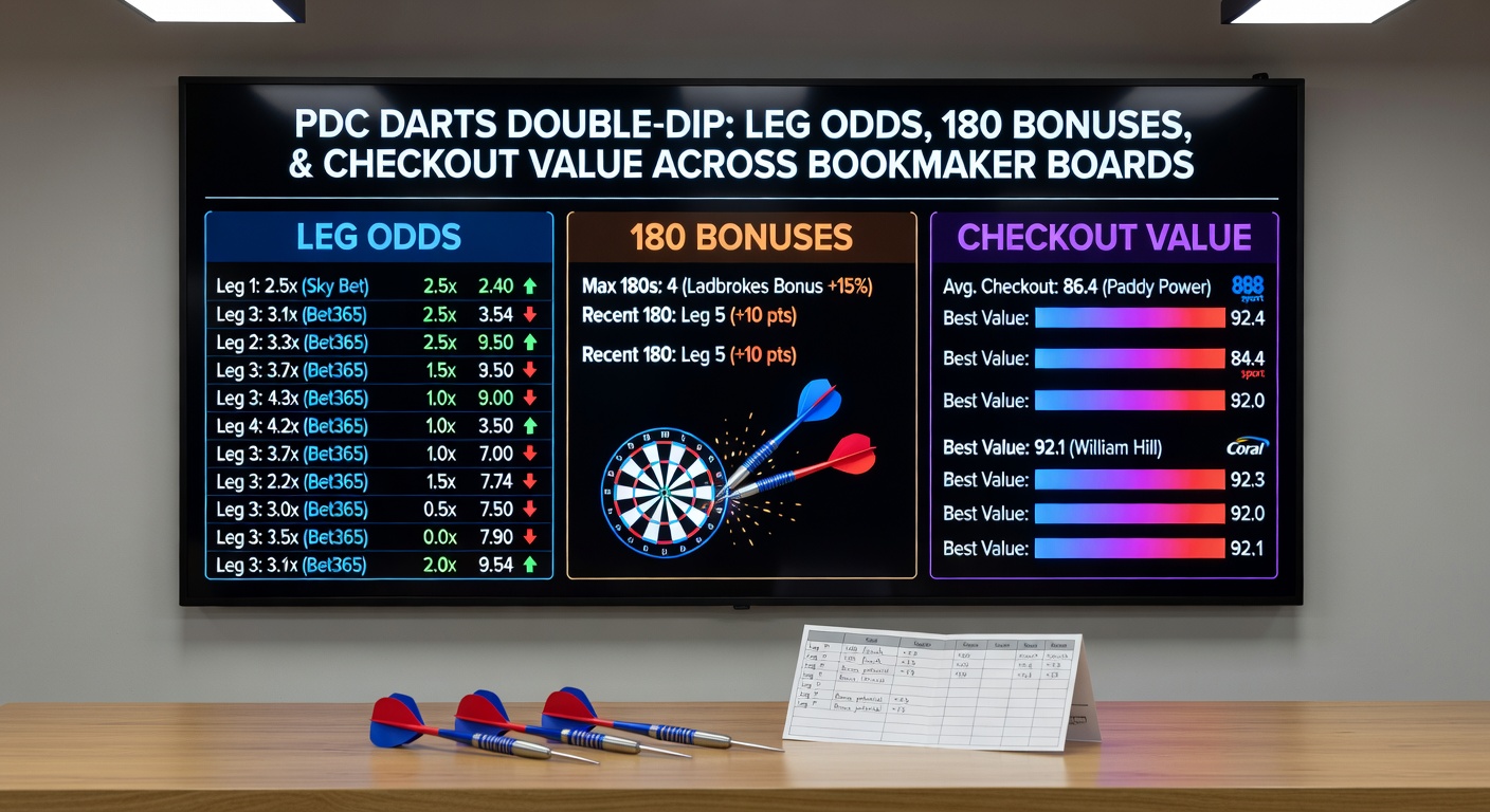 PDC darts players in action during a high-stakes leg, highlighting a 180 score on the board