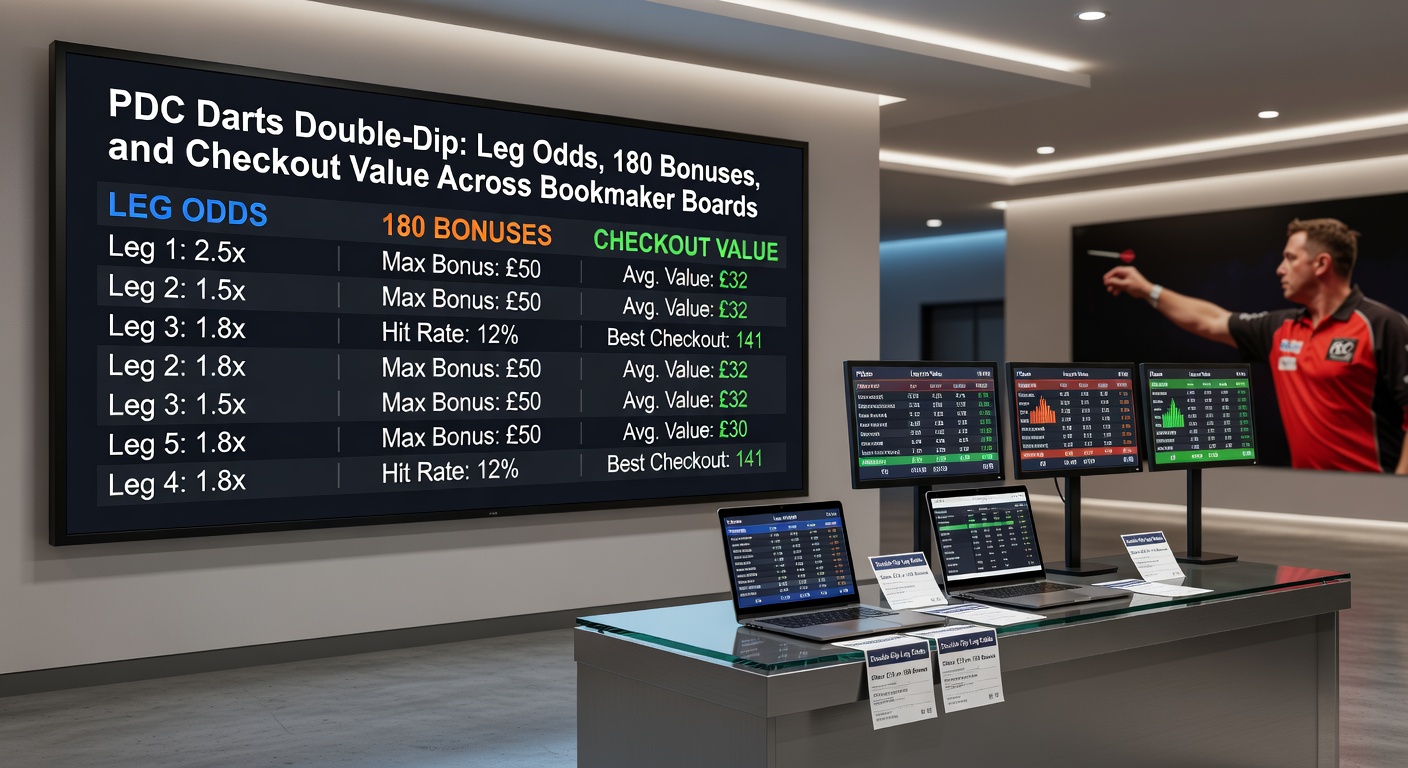 Close-up of a darts checkout board displaying high-value finishes amid a tense PDC match