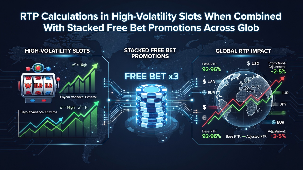 Global casino operator dashboards displaying stacked free bet tiers and RTP adjustment tables for volatile slot titles