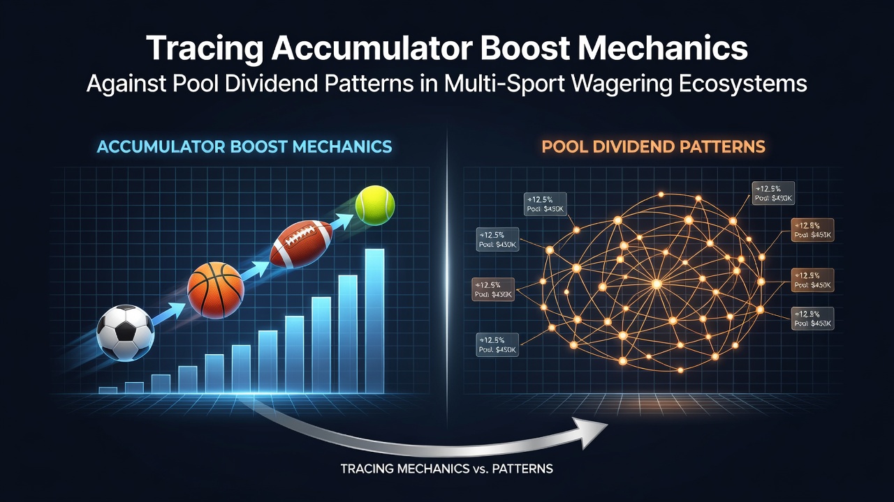 Accumulator boost mechanics diagram showing multi-sport betting patterns and dividend calculations