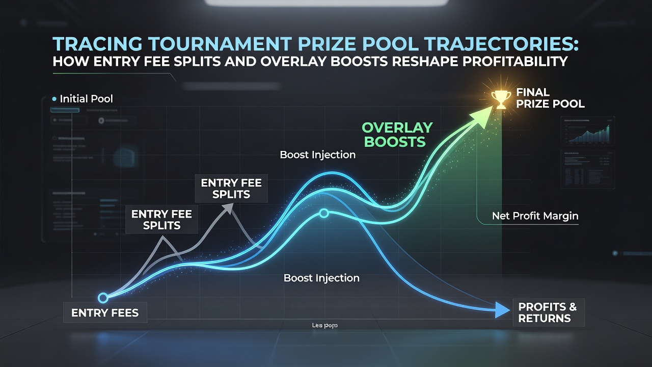 Chart displaying tournament prize pool growth and overlay contributions over multiple events
