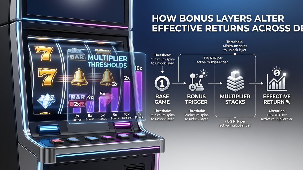 Screenshot of bonus layer activation screen showing multiplier threshold progression in a digital jackpot slot