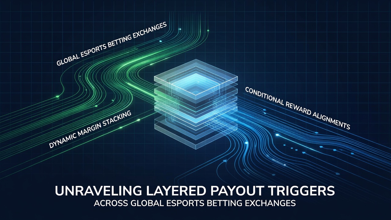 Global esports betting exchange interface displaying layered payout triggers and dynamic margin indicators